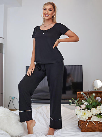 Scoop Neck Top and Elastic Waist Pants Lounge Set  Sleepwear & Loungewear- Doll Fits