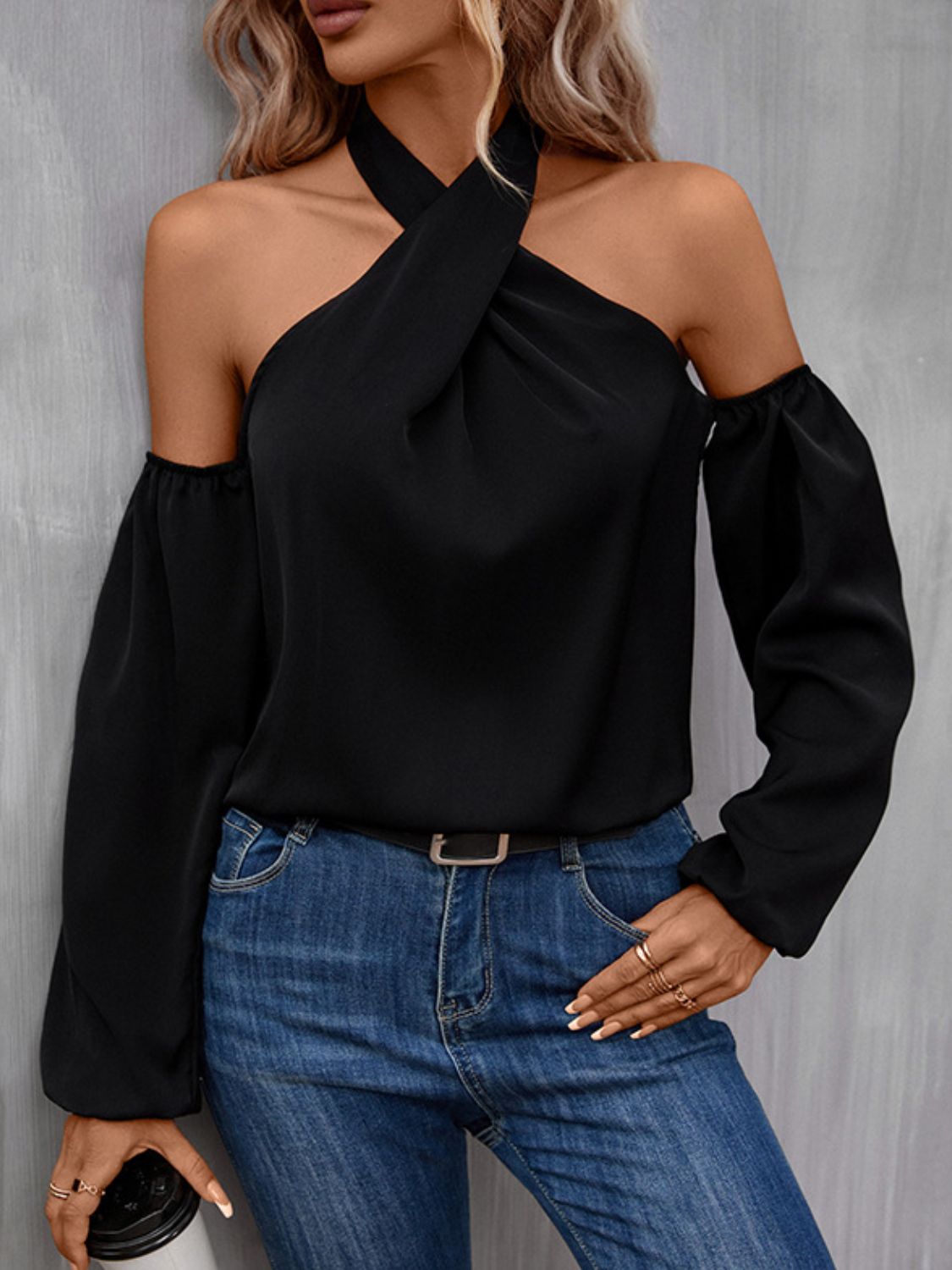 Grecian Cold Shoulder Long Sleeve Blouse  - Doll Fits