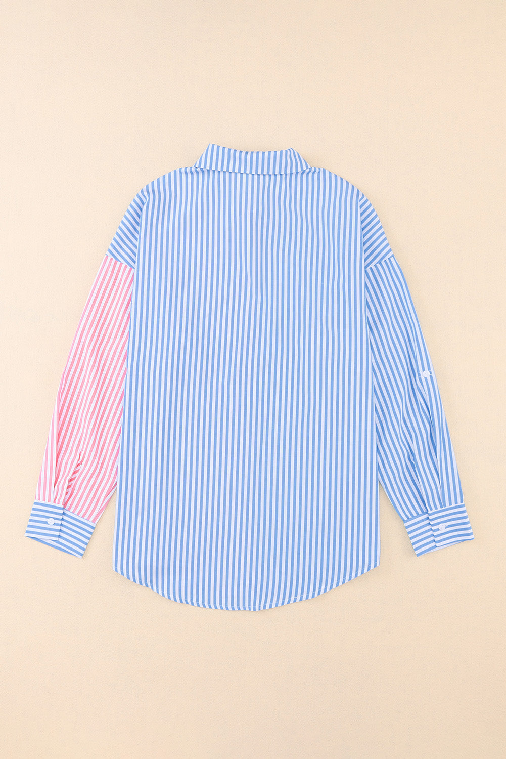 Striped Two-Tone Long Sleeve Shirt with Pocket  - Doll Fits