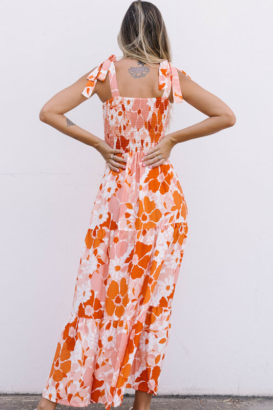 Floral Tie-Shoulder Smocked Maxi Dress  Dresses- Doll Fits