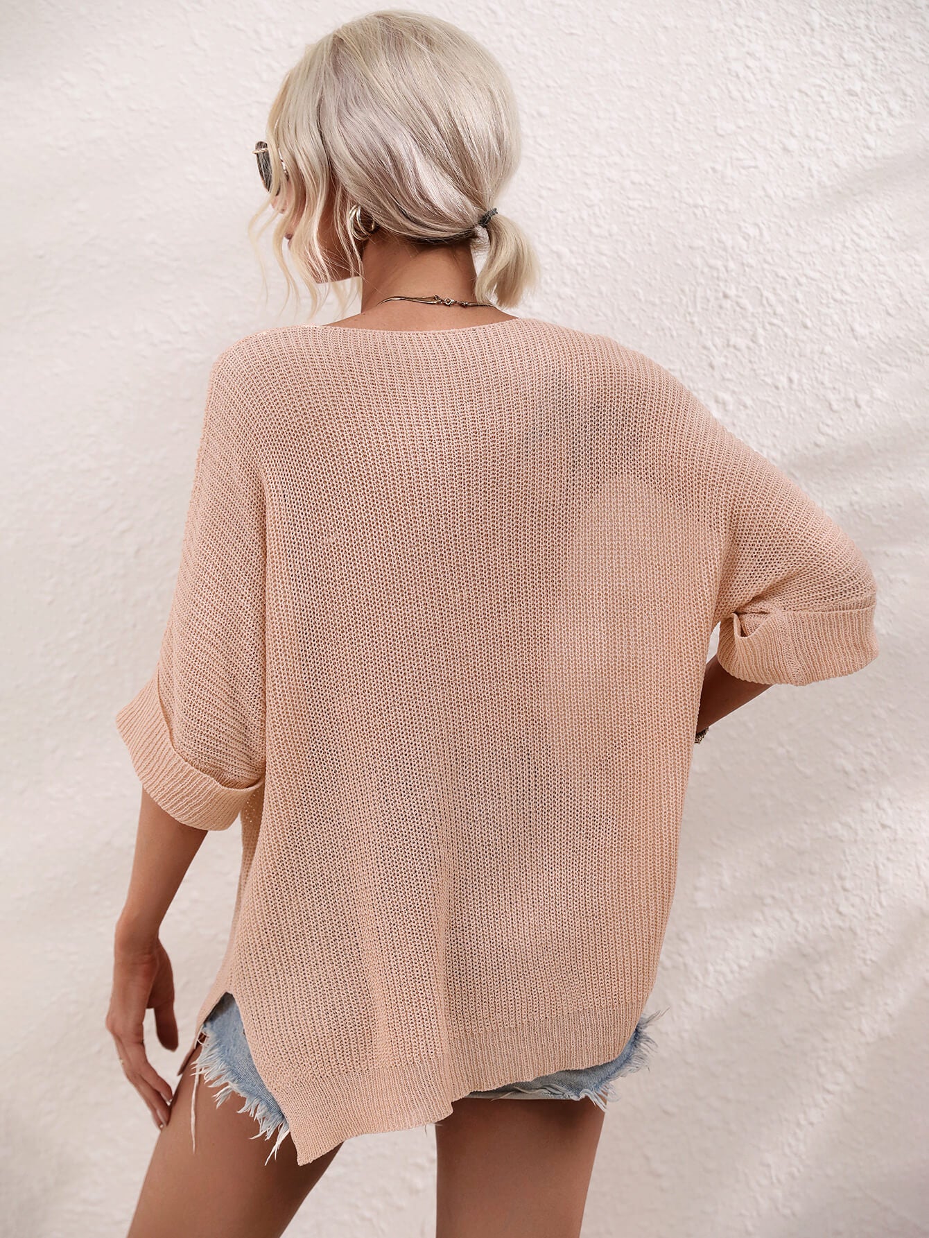 Boat Neck Cuffed Sleeve Slit Tunic Knit Top  Shirts & Tops- Doll Fits