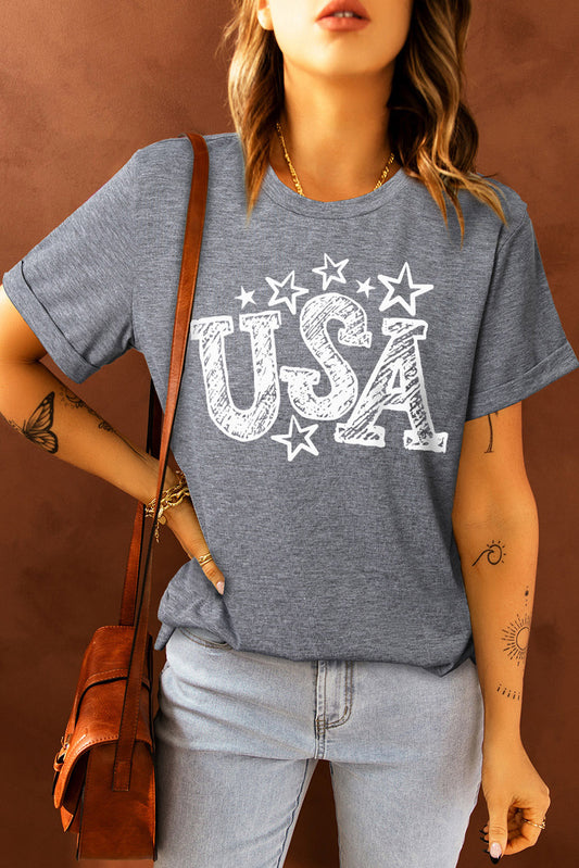 USA Star Graphic Round Neck Tee  Shirts & Tops- Doll Fits