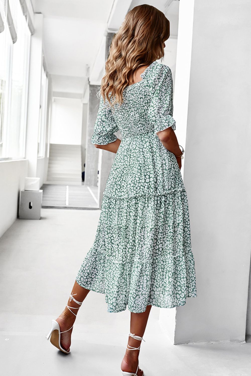 Ditsy Floral Off-Shoulder Smocked Midi Dress  Dresses- Doll Fits
