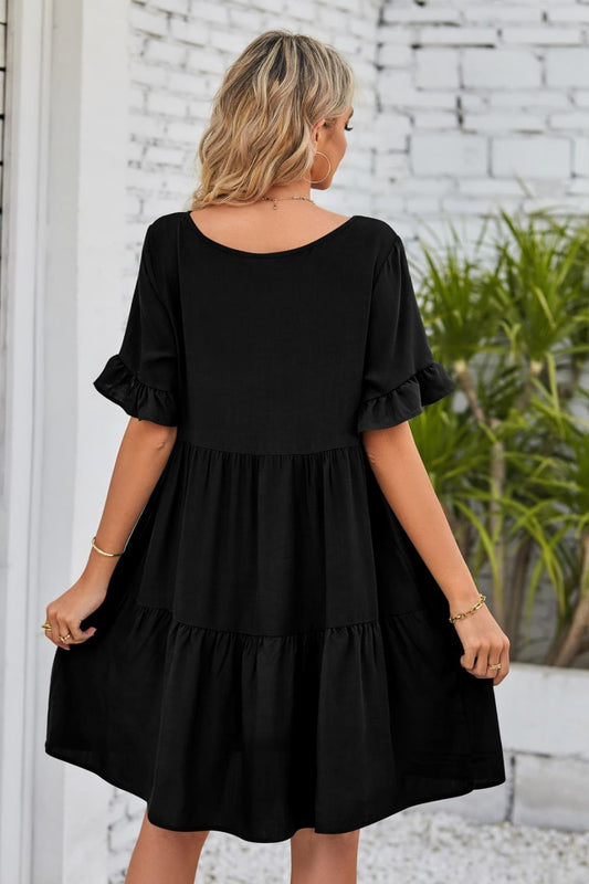 V-Neck Flounce Sleeve Tiered Dress  Dresses- Doll Fits