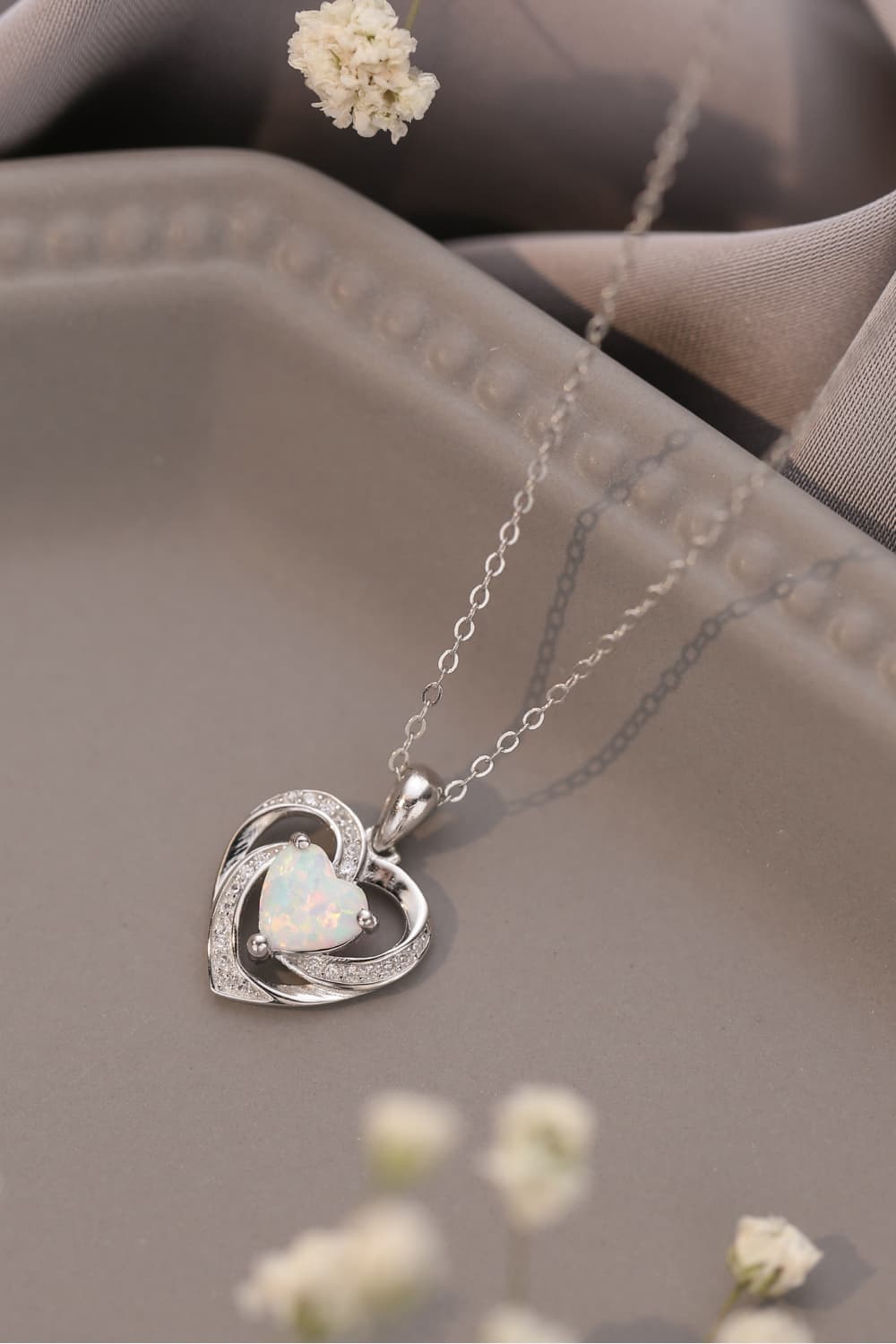 Opal Heart Pendant Necklace  Necklaces- Doll Fits