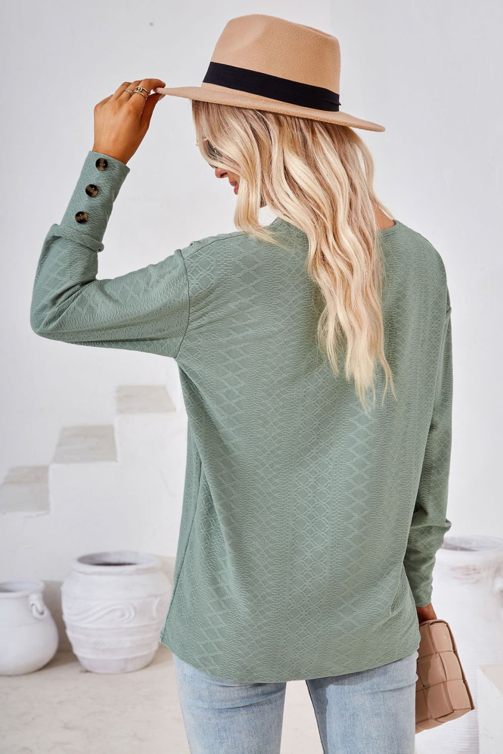 V-Neck Long Sleeve Blouse  - Doll Fits