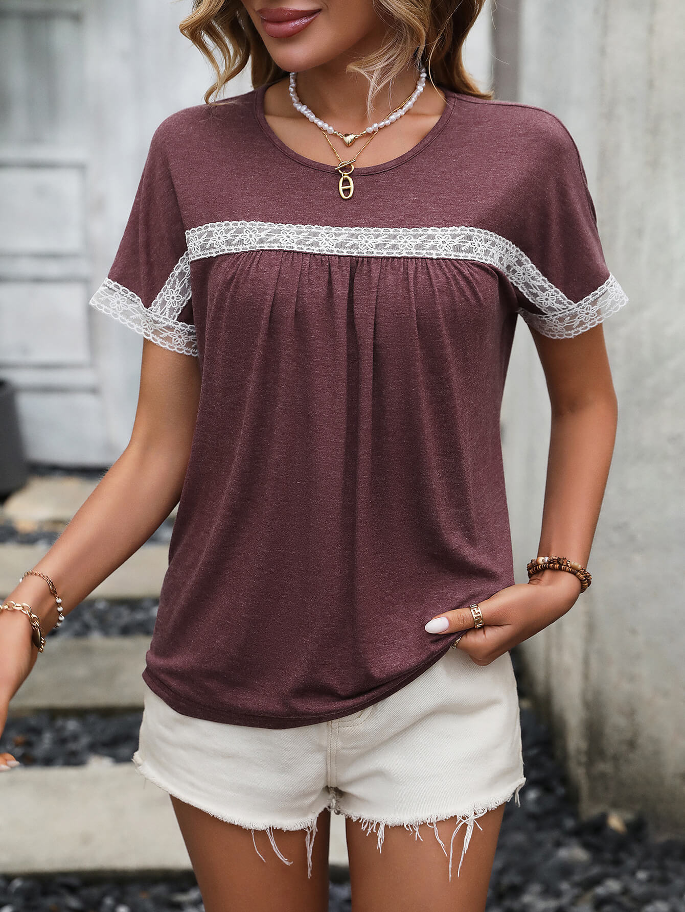 Contrast Round Neck Short Sleeve Tee  - Doll Fits