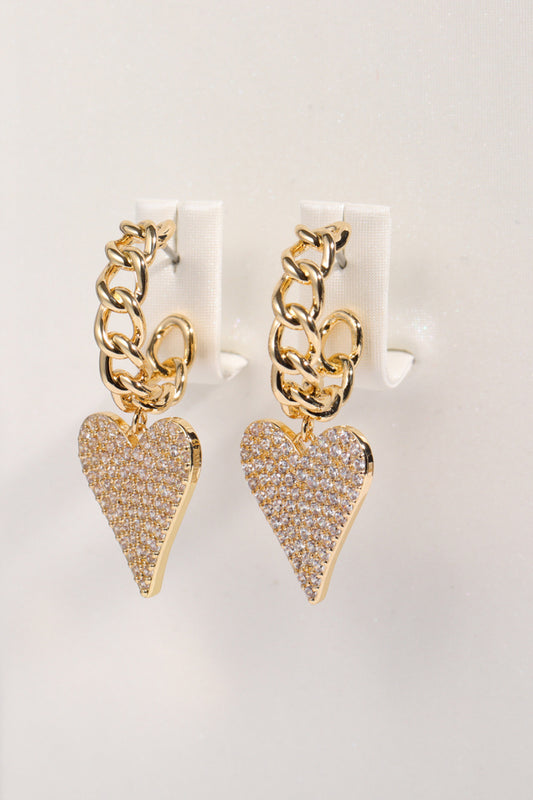 Zircon Decor Heart C-Hoop Drop Earrings  Earrings- Doll Fits