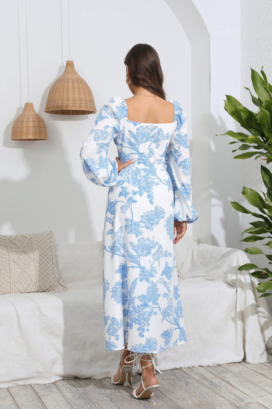 Floral Tie Front Sweetheart Neck Midi Dress  Dresses- Doll Fits