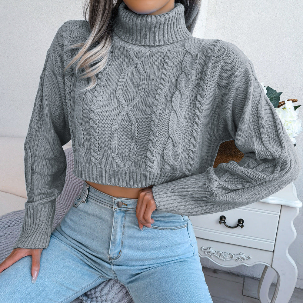 Mixed Knit Turtleneck Cropped Sweater  Shirts & Tops- Doll Fits