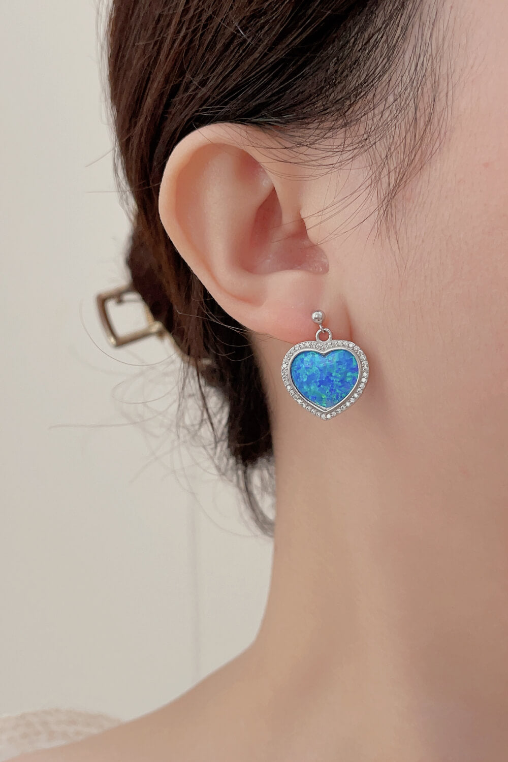 Platinum-Plated Opal Heart Earrings  Earrings- Doll Fits