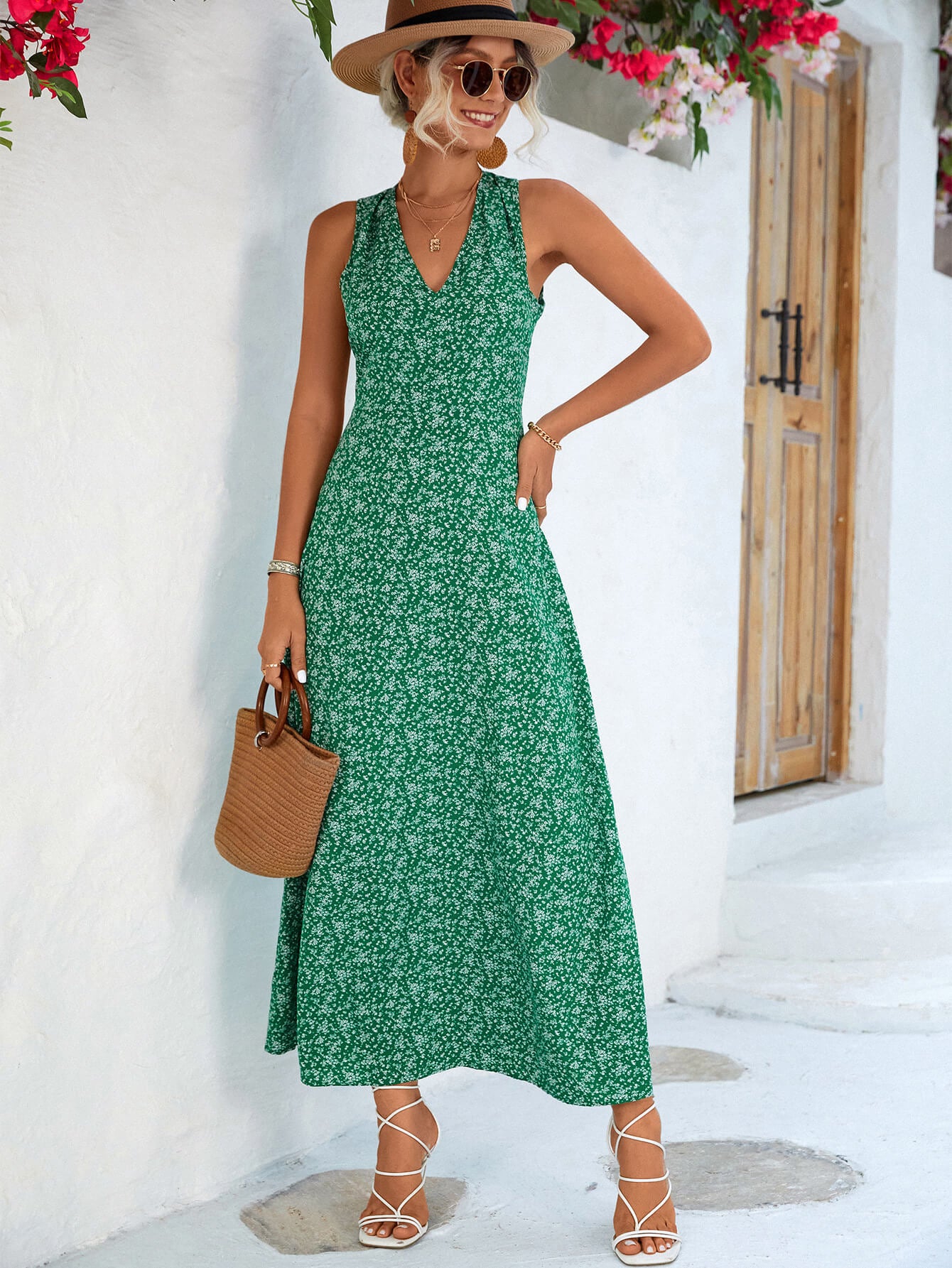 Printed Open Back Sleeveless Maxi Dress  Dresses- Doll Fits