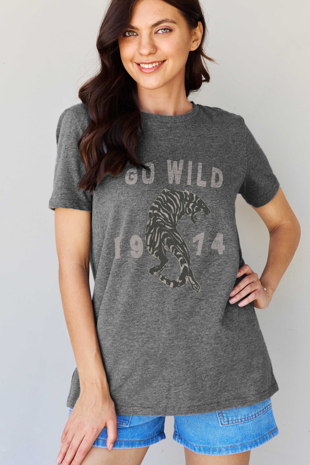 Simply Love Full Size GO WILD 1974 Graphic Cotton Tee  - Doll Fits