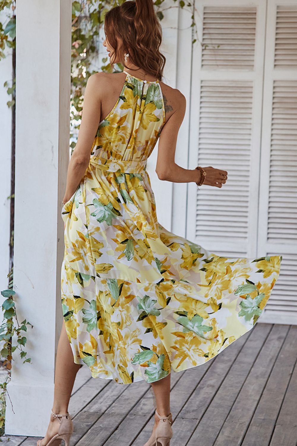 Floral Tie Belt Sleeveless Dress  Dresses- Doll Fits