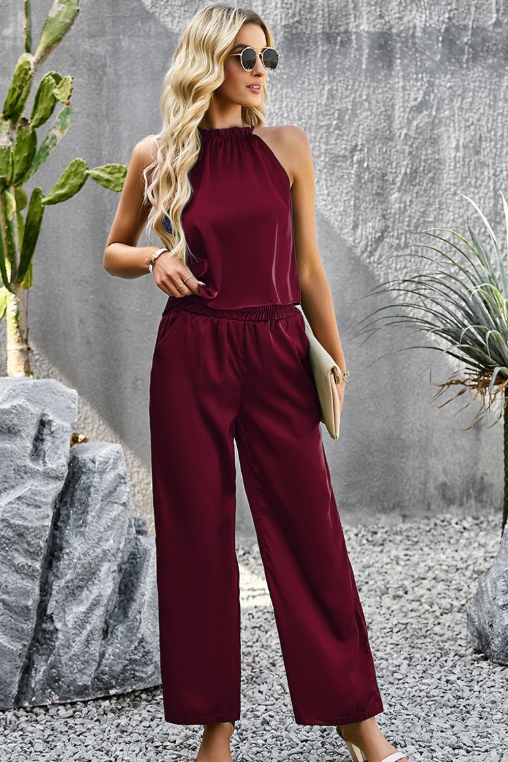 Grecian Neck Sleeveless Pocketed Top and Pants Set  Outfit Sets- Doll Fits