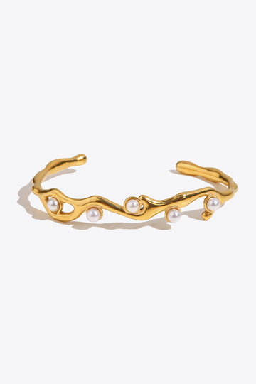 Inlaid Synthetic Pearl Open Bracelet  Bracelets- Doll Fits