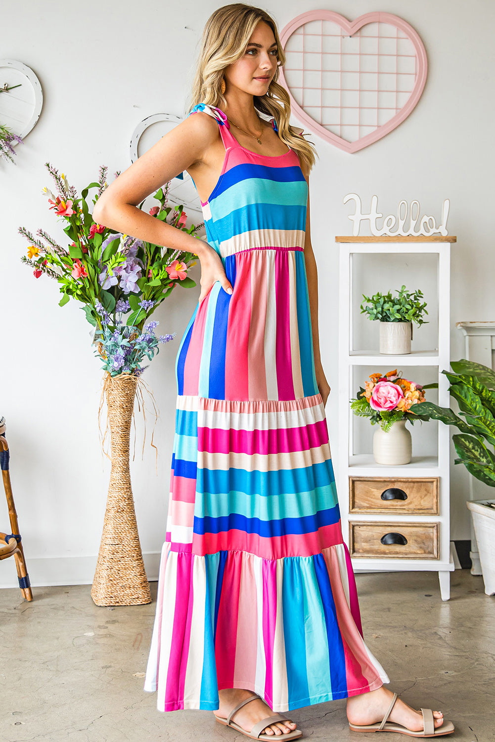 Striped Sleeveless Maxi Dress  Dresses- Doll Fits