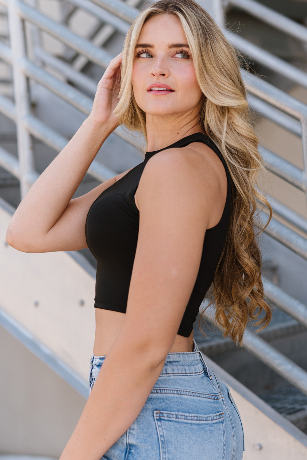 Cropped Round Neck Sleeveless Tank Top  - Doll Fits