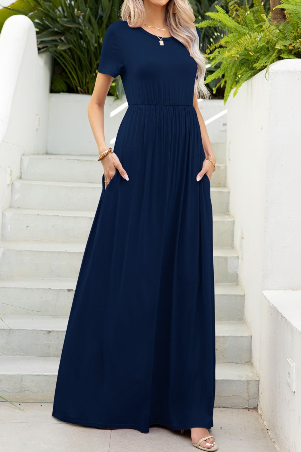 Round Neck Maxi Tee Dress with Pockets  Dresses- Doll Fits