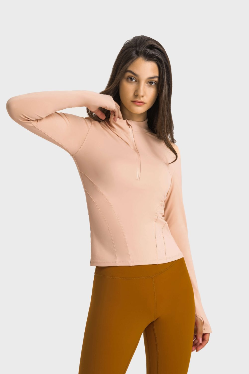 Half Zip Thumbhole Sleeve Sports Top  Activewear- Doll Fits
