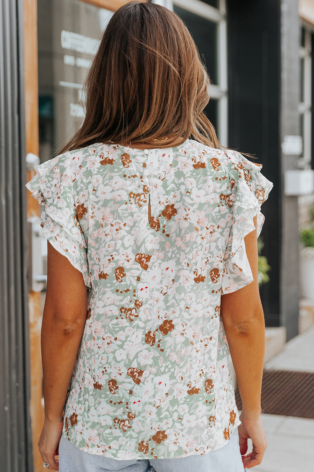 Floral Ruffled Flutter Sleeve Blouse  Shirts & Tops- Doll Fits