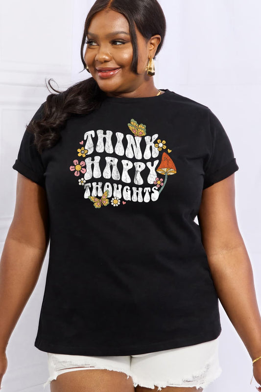 Simply Love Full Size THINK HAPPY THOUGHTS Graphic Cotton Tee  - Doll Fits