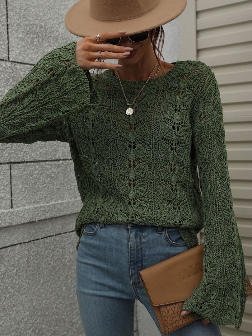 Openwork Dropped Shoulder Knit Top  Shirts & Tops- Doll Fits