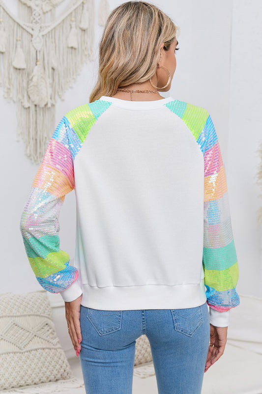 Round Neck Color Block Glitter Sleeve Sweatshirt  - Doll Fits