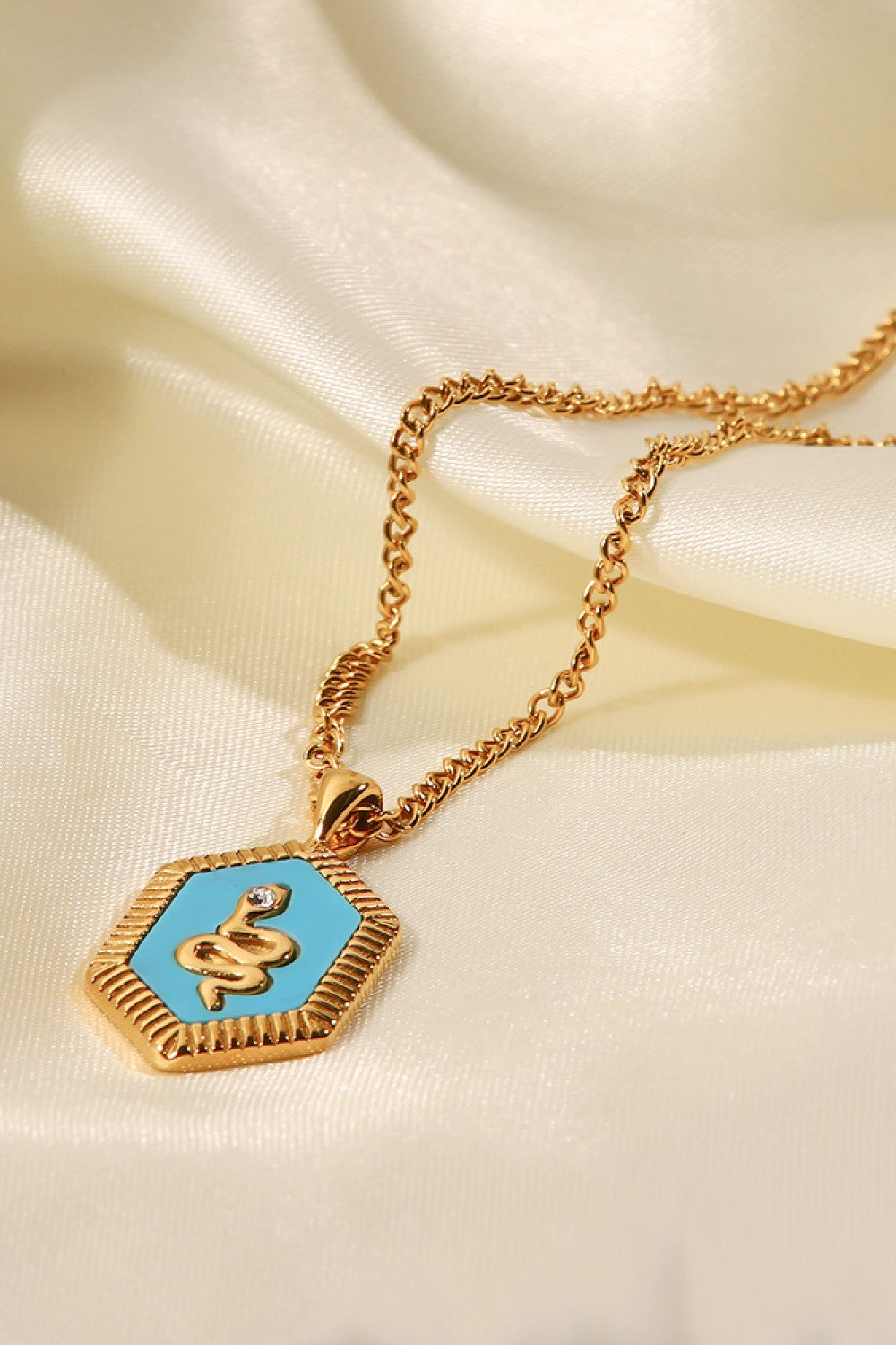 18K Gold Plated Snake Geometric Pendant Necklace  Necklaces- Doll Fits