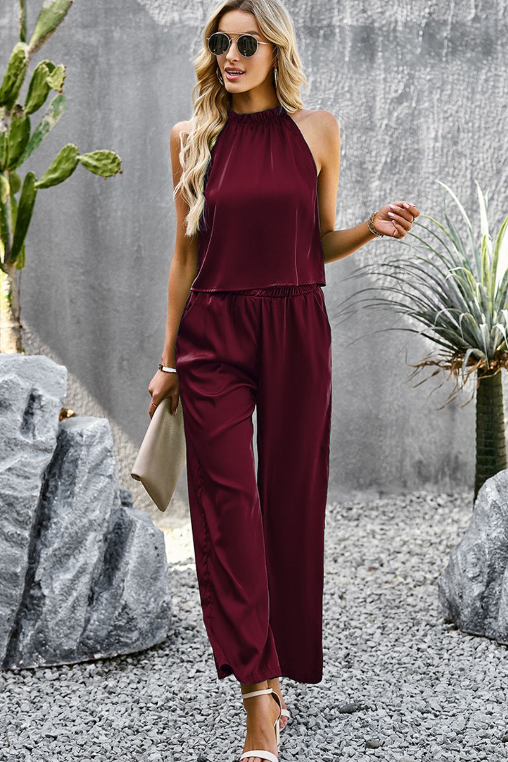 Grecian Neck Sleeveless Pocketed Top and Pants Set  Outfit Sets- Doll Fits
