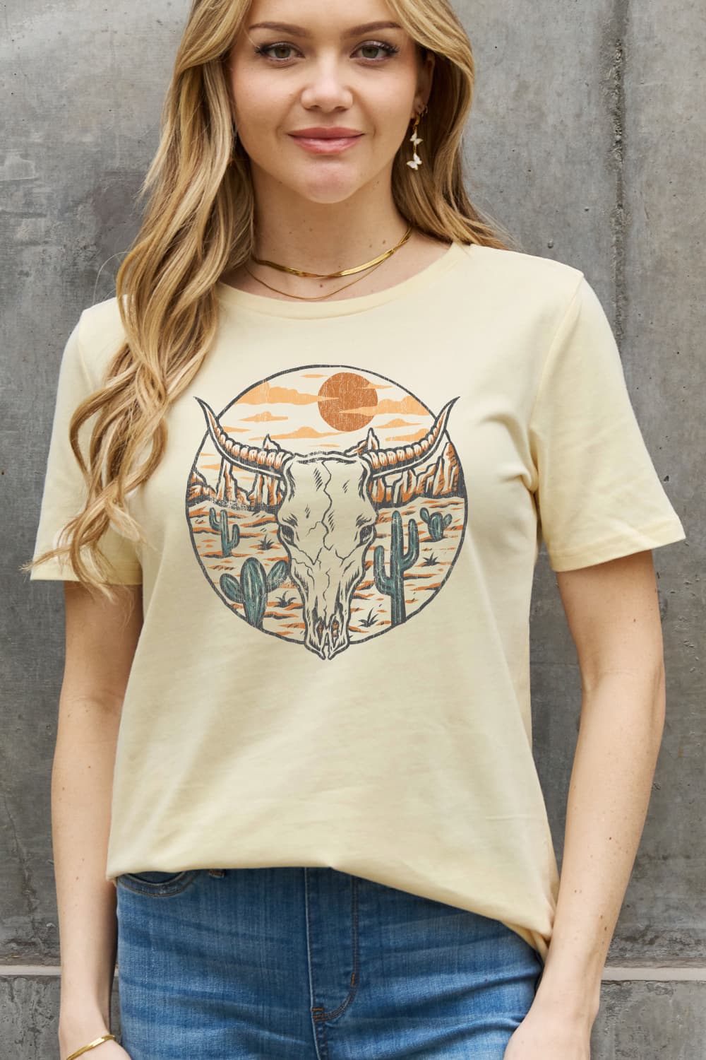 Simply Love Full Size Bull Cactus Graphic Cotton Tee  - Doll Fits