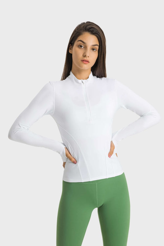 Half Zip Thumbhole Sleeve Sports Top  Activewear- Doll Fits