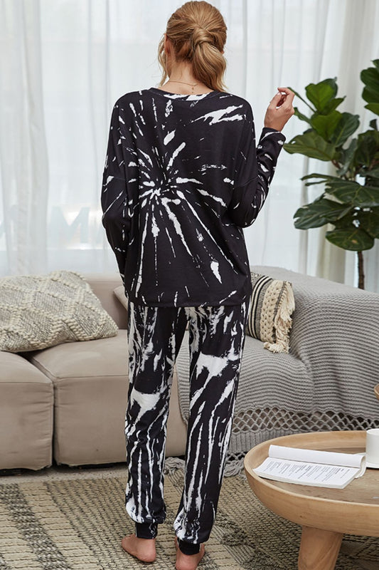 Tie-Dye Round Neck Top and Drawstring Waist Joggers Lounge Set  Outfit Sets- Doll Fits