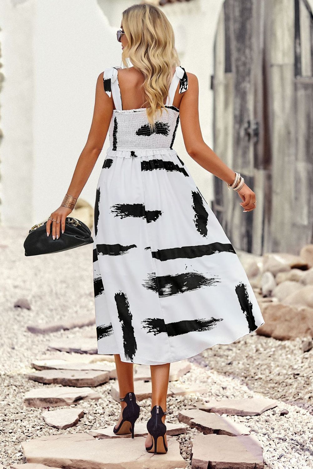 Printed Smocked Tie Shoulder Dress  Dresses- Doll Fits