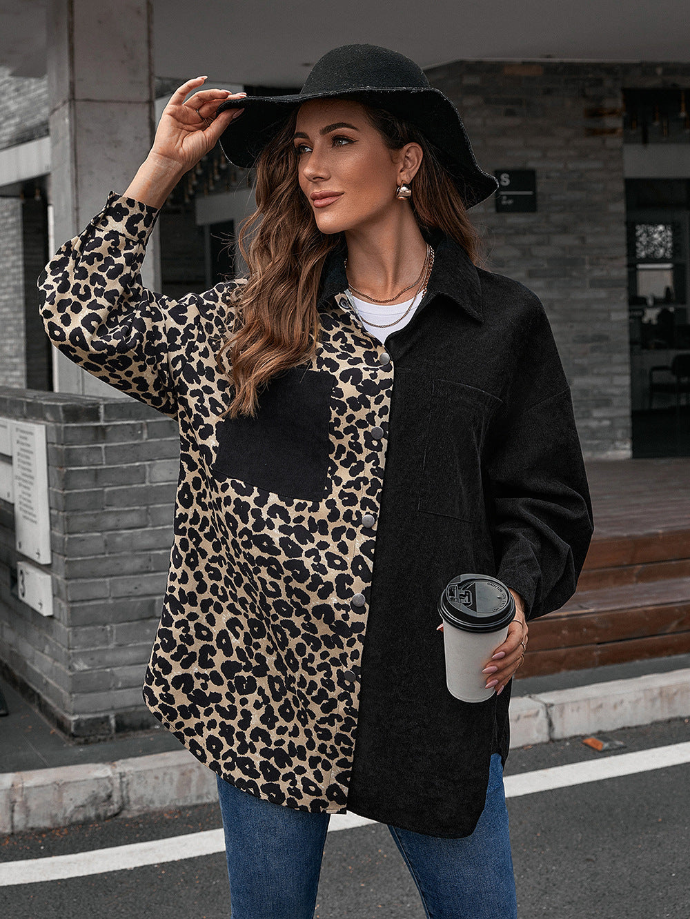Collared Neck Contrast Color Dropped Shoulder Shirt  - Doll Fits