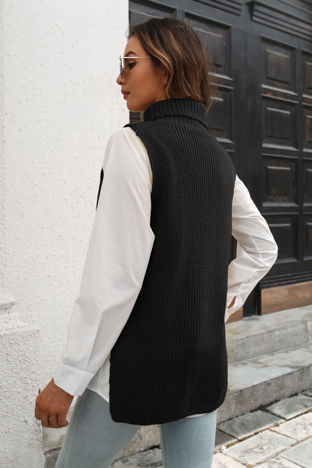 Ribbed Mock Neck Sleeveless Sweater Vest  - Doll Fits