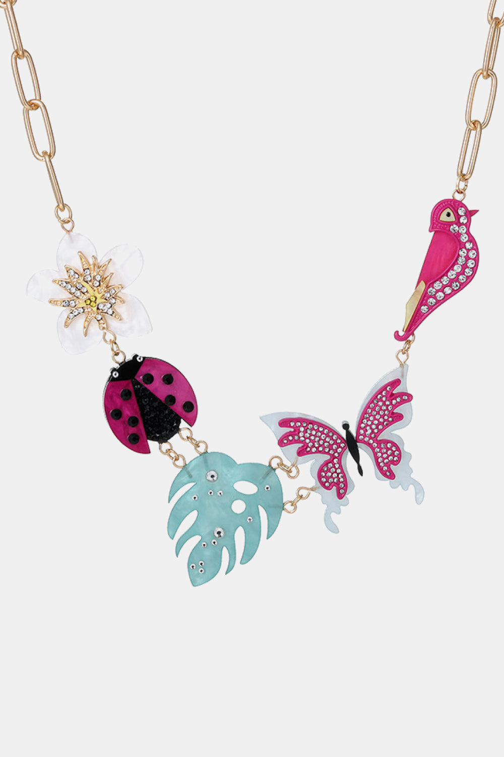 Rhinestone Decor Multi-Charm Copper Necklace  Necklaces- Doll Fits