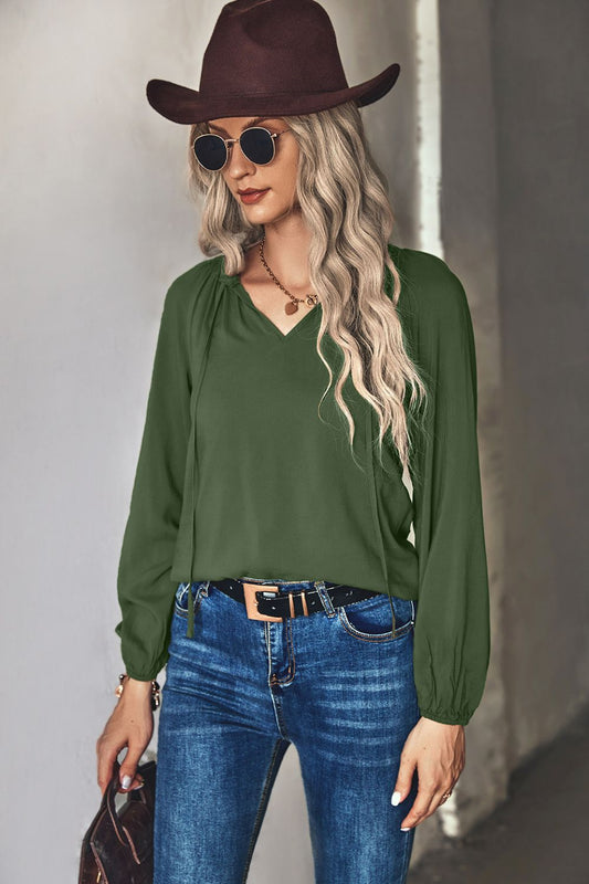 Gathered Detail Tie-Neck Blouse  Shirts & Tops- Doll Fits