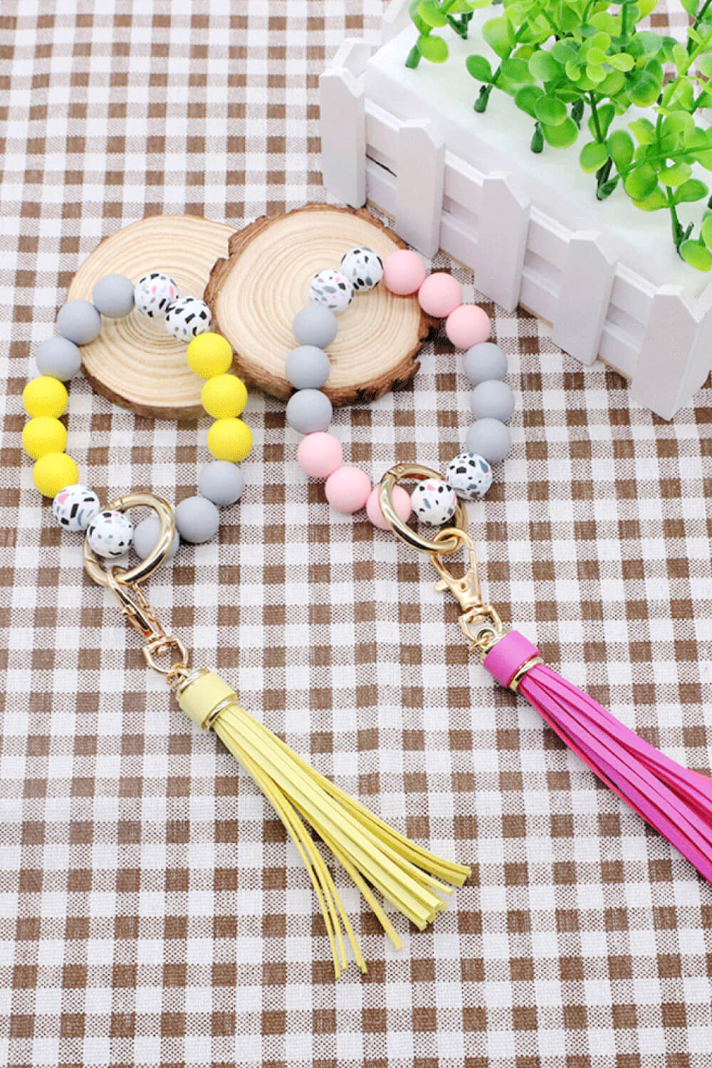 Assorted 2-Pack Multicolored Beaded Tassel Keychain  Keychains- Doll Fits
