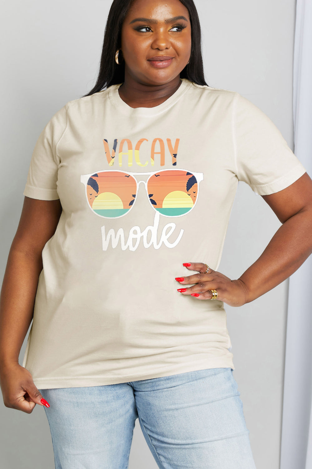 Simply Love Full Size VACAY MODE Graphic Cotton Tee  - Doll Fits