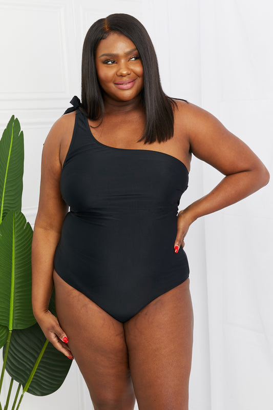 Marina West Swim Deep End One-Shoulder One-Piece Swimsuit in Black  Swimwear- Doll Fits