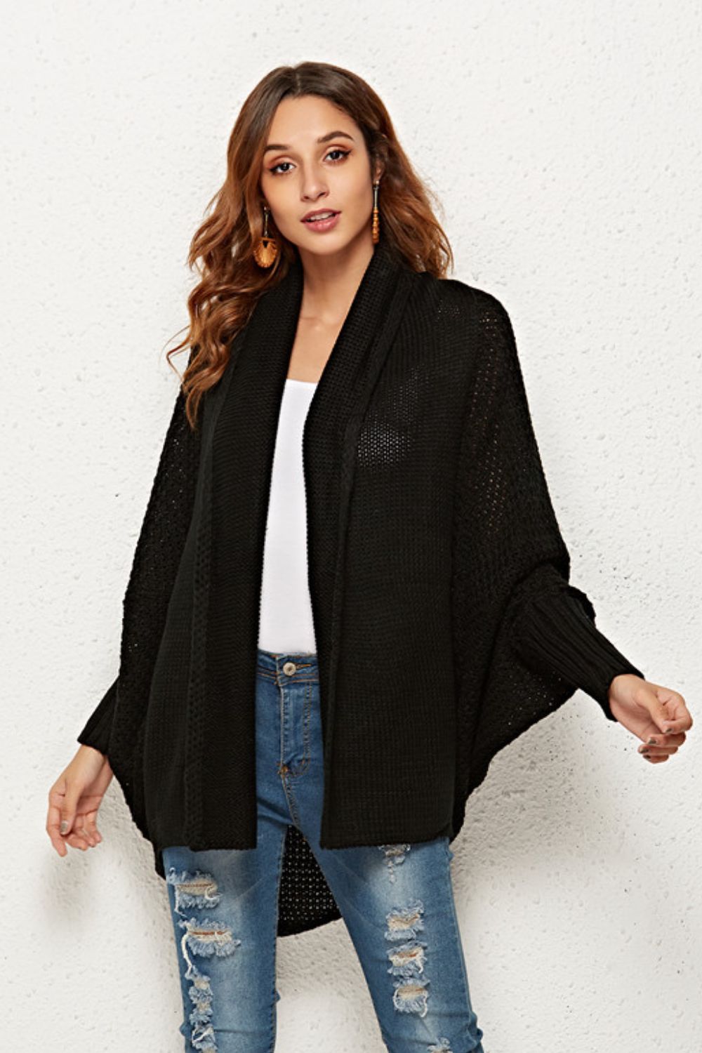 Open Front Dolman Sleeve Longline Cardigan  Shirts & Tops- Doll Fits
