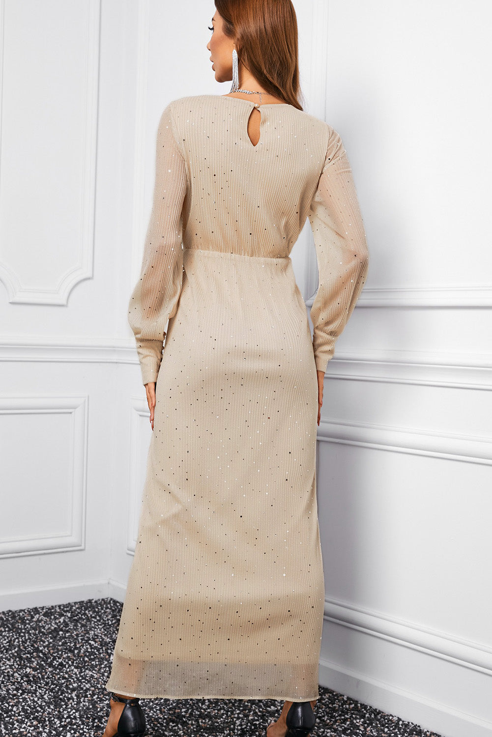 Rhinestone Surplice Split Maxi Dress  Dresses- Doll Fits