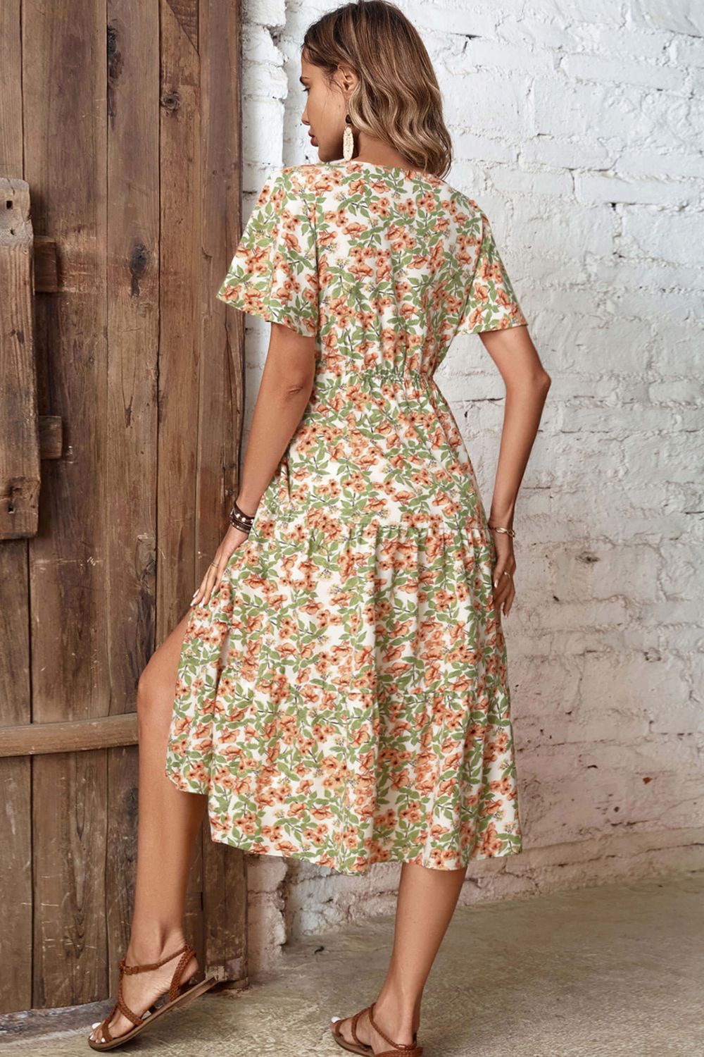 Floral V-Neck Front Slit Dress  Dresses- Doll Fits