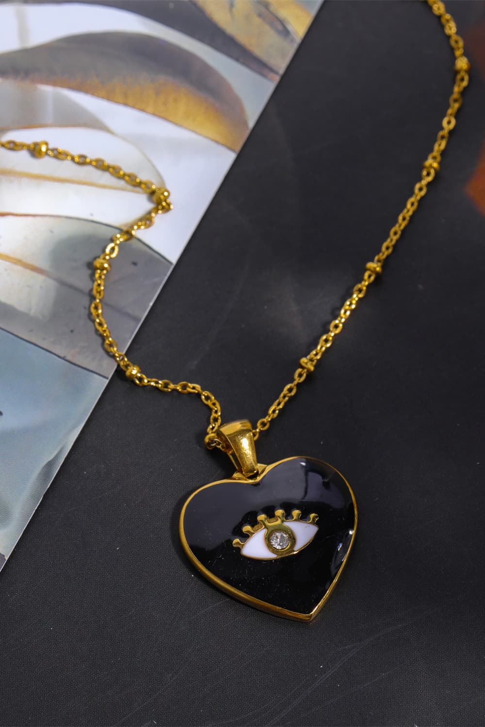 Heart & Evil Eye Shape 18K Gold Plated Pendant Necklace  Necklaces- Doll Fits