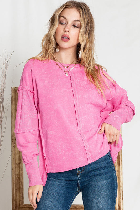 Exposed Seams Round Neck Dropped Shoulder Sweatshirt  - Doll Fits