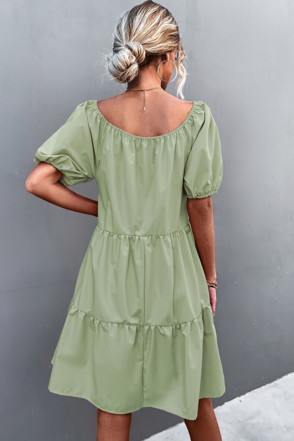 Square Neck Short Sleeve Mini Dress  Dresses- Doll Fits
