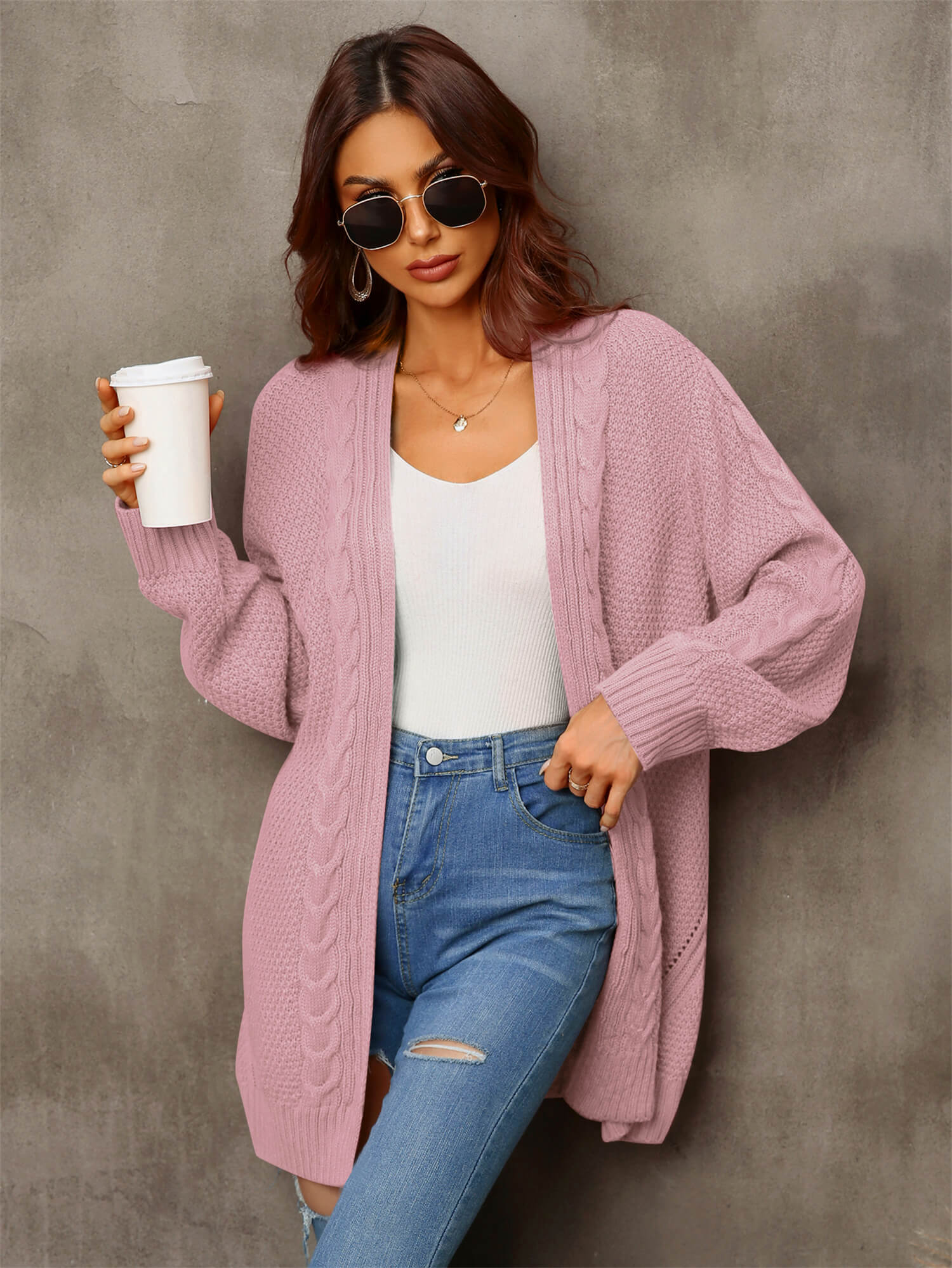 Warm Fall Mixed Knit Open Front Longline Cardigan  Coats & Jackets- Doll Fits