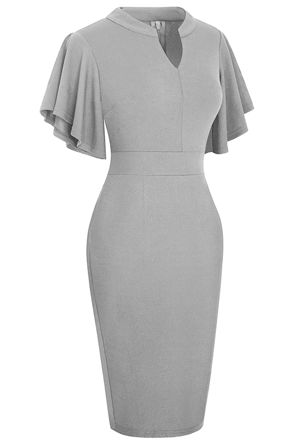 Notched Neck Flutter Sleeve Pencil Dress  Dresses- Doll Fits
