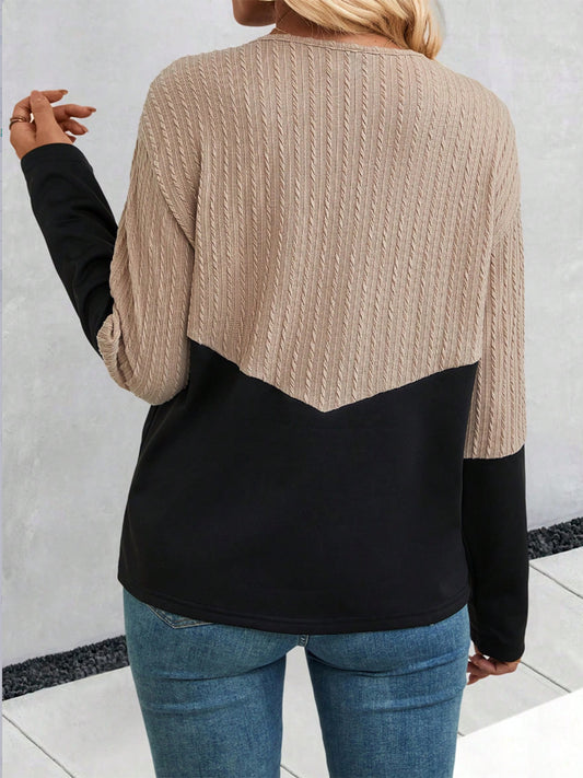 Two-Tone V-Neck Blouse